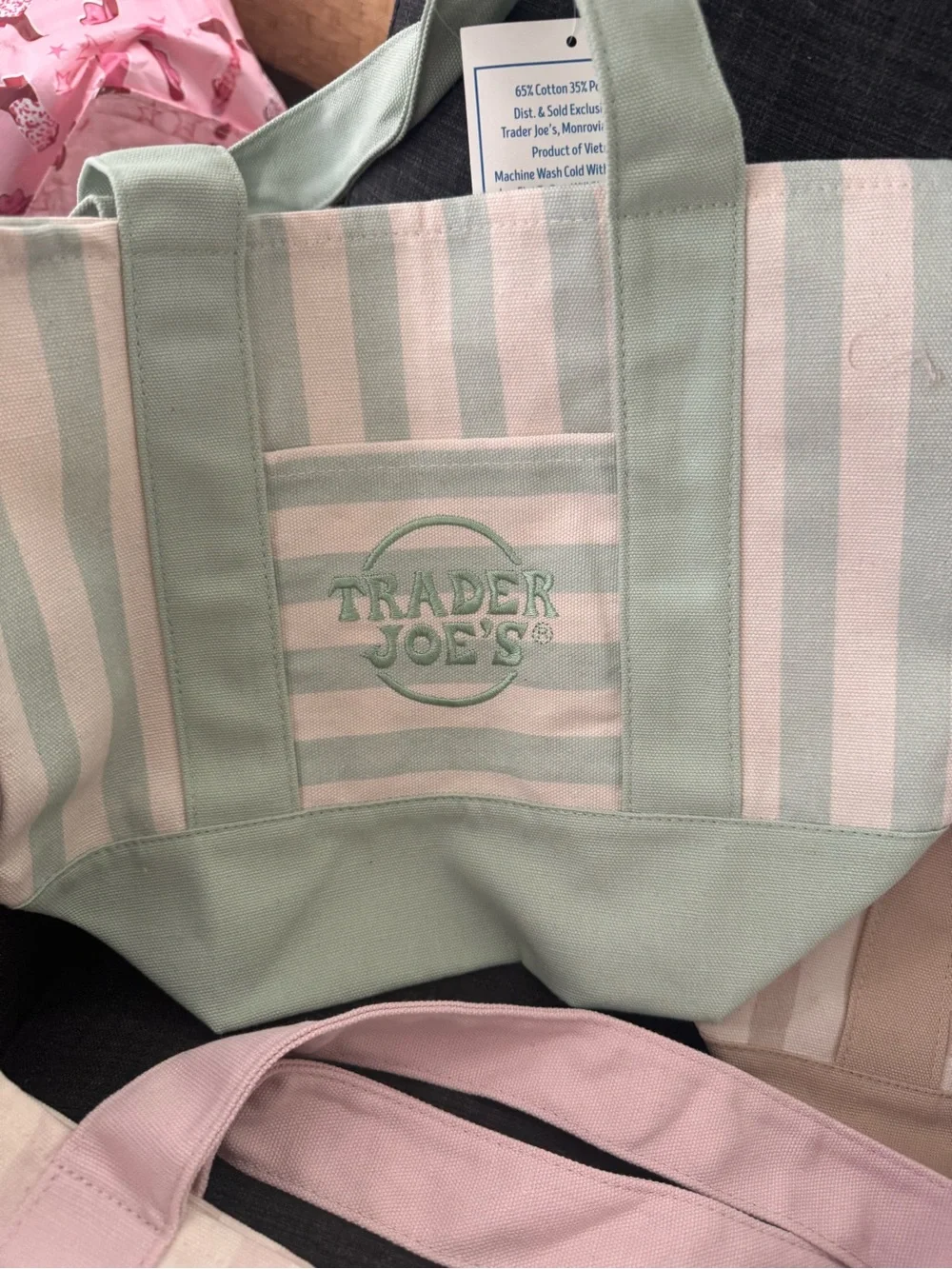 Trader Joe’s Mint Green & White Striped Canvas Tote Bag MINI lunch sized